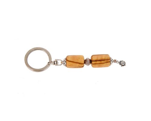 Key Holder Ring, Olive Wood Beads & Alpaca Metal Parts