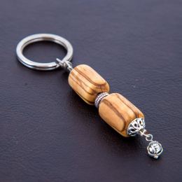 Key Holder Ring, Olive Wood Beads & Alpaca Metal Parts