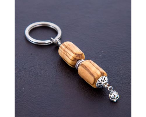 Key Holder Ring, Olive Wood Beads & Alpaca Metal Parts