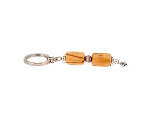 Key Holder Ring, Olive Wood Beads & Alpaca Metal Parts
