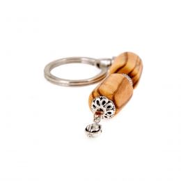 Key Holder Ring, Olive Wood Beads & Alpaca Metal Parts