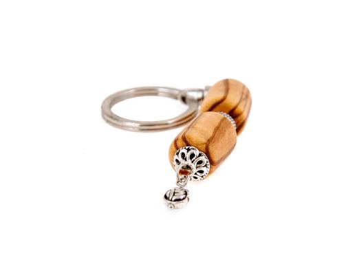 Key Holder Ring, Olive Wood Beads & Alpaca Metal Parts