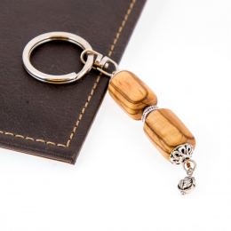 Key Holder Ring, Olive Wood Beads & Alpaca Metal Parts