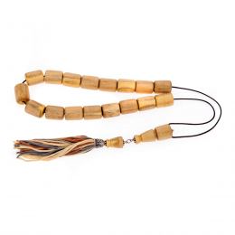 Greek Worry Beads or Komboloi - Handmade, Orangewood Beads with 925 Sterling Silver Metal Parts on Pure Silk Cord & Rich Tassel