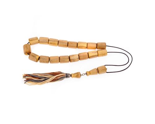 Greek Worry Beads or Komboloi - Handmade, Orangewood Beads with 925 Sterling Silver Metal Parts on Pure Silk Cord & Rich Tassel