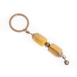 Key Holder Ring, Orangewood Beads & Alpaca Metal Parts