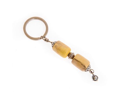 Key Holder Ring, Orangewood Beads & Alpaca Metal Parts