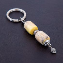 Key Holder Ring, Orangewood Beads & Alpaca Metal Parts