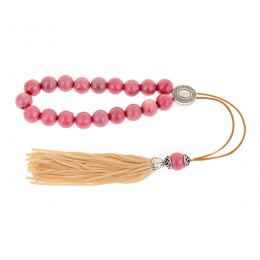 Greek Worry Beads or Komboloi - Handmade, Pink Rhodonite Gemstone Beads with Alpaca Metal Parts on Pure Silk Cord & Rich Tassel