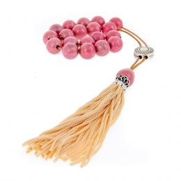 Greek Worry Beads or Komboloi - Handmade, Pink Rhodonite Gemstone Beads with Alpaca Metal Parts on Pure Silk Cord & Rich Tassel