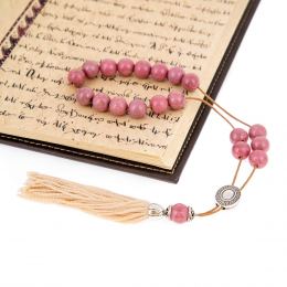 Greek Worry Beads or Komboloi - Handmade, Pink Rhodonite Gemstone Beads with Alpaca Metal Parts on Pure Silk Cord & Rich Tassel