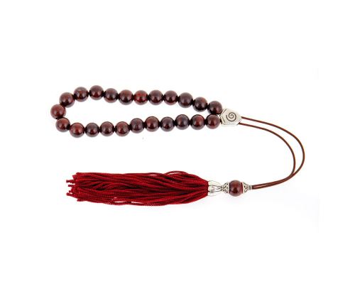 Greek Worry Beads or Komboloi - Handmade, Red Jasper Gemstones with Alpaca Parts on a Pure Silk Cord & Tassel