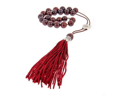 Greek Worry Beads or Komboloi - Handmade, Red Jasper Gemstones with Alpaca Parts on a Pure Silk Cord & Tassel