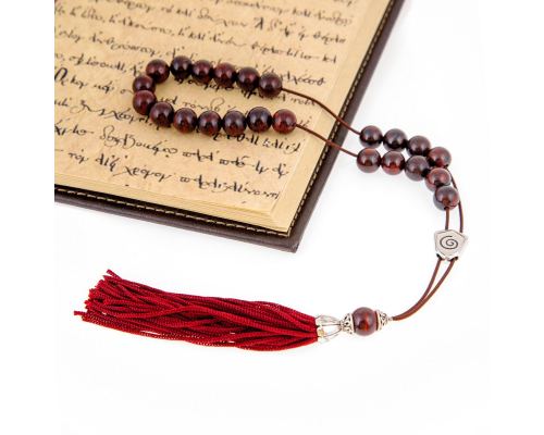 Greek Worry Beads or Komboloi - Handmade, Red Jasper Gemstones with Alpaca Parts on a Pure Silk Cord & Tassel