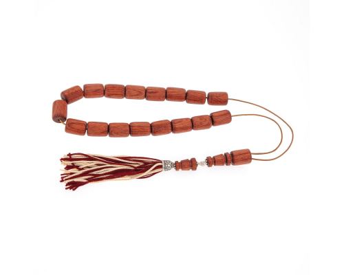 Greek Worry Beads or Komboloi - Handmade, Rosewood Beads with 925 Sterling Silver Metal Parts on Pure Silk Cord & Rich Tassel