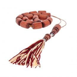 Greek Worry Beads or Komboloi - Handmade, Rosewood Beads with 925 Sterling Silver Metal Parts on Pure Silk Cord & Rich Tassel