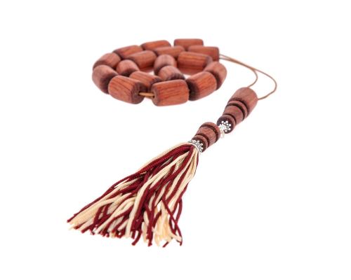 Greek Worry Beads or Komboloi - Handmade, Rosewood Beads with 925 Sterling Silver Metal Parts on Pure Silk Cord & Rich Tassel