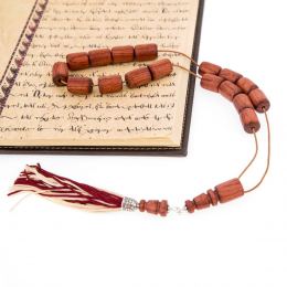 Greek Worry Beads or Komboloi - Handmade, Rosewood Beads with 925 Sterling Silver Metal Parts on Pure Silk Cord & Rich Tassel