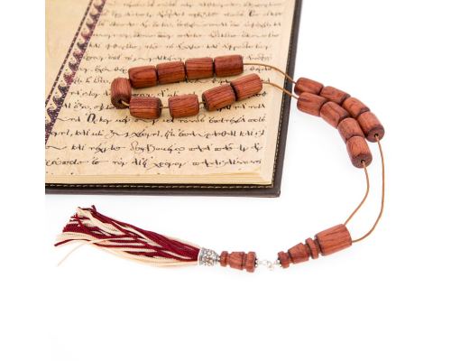 Greek Worry Beads or Komboloi - Handmade, Rosewood Beads with 925 Sterling Silver Metal Parts on Pure Silk Cord & Rich Tassel