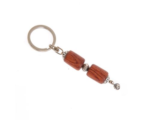 Key Holder Ring, Rosewood Beads & Alpaca Metal Parts