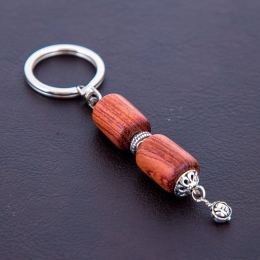 Key Holder Ring, Rosewood Beads & Alpaca Metal Parts