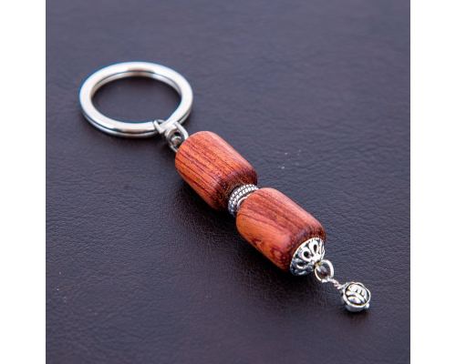 Key Holder Ring, Rosewood Beads & Alpaca Metal Parts