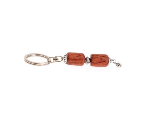 Key Holder Ring, Rosewood Beads & Alpaca Metal Parts