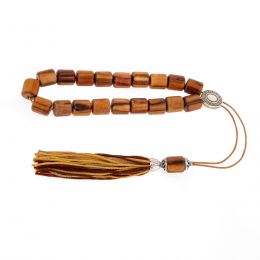 Greek Worry Beads or Komboloi - Handmade, Sandalwood Beads with Alpaca Metal Parts, Pure Silk Cord & Rich Tassel