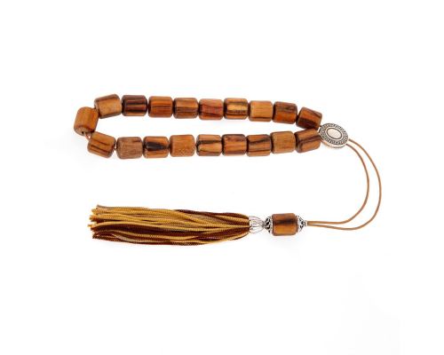Greek Worry Beads or Komboloi - Handmade, Sandalwood Beads with Alpaca Metal Parts, Pure Silk Cord & Rich Tassel