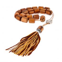 Greek Worry Beads or Komboloi - Handmade, Sandalwood Beads with Alpaca Metal Parts, Pure Silk Cord & Rich Tassel