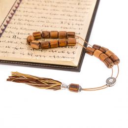 Greek Worry Beads or Komboloi - Handmade, Sandalwood Beads with Alpaca Metal Parts, Pure Silk Cord & Rich Tassel