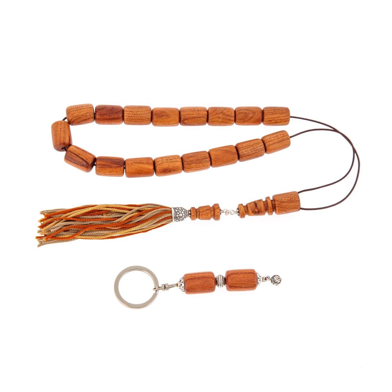 Worry Beads or "Komboloi" & Key Holder Set of Almond Wood Beads