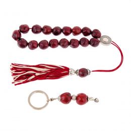 Worry Beads & Key Holder Ring Set of Bordeaux Nutmeg Seed Beads