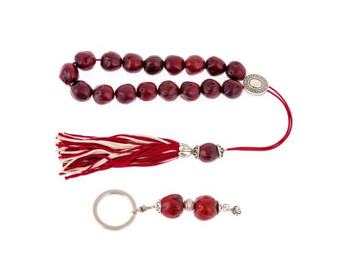 Worry Beads & Key Holder Ring Set of Bordeaux Nutmeg Seed Beads