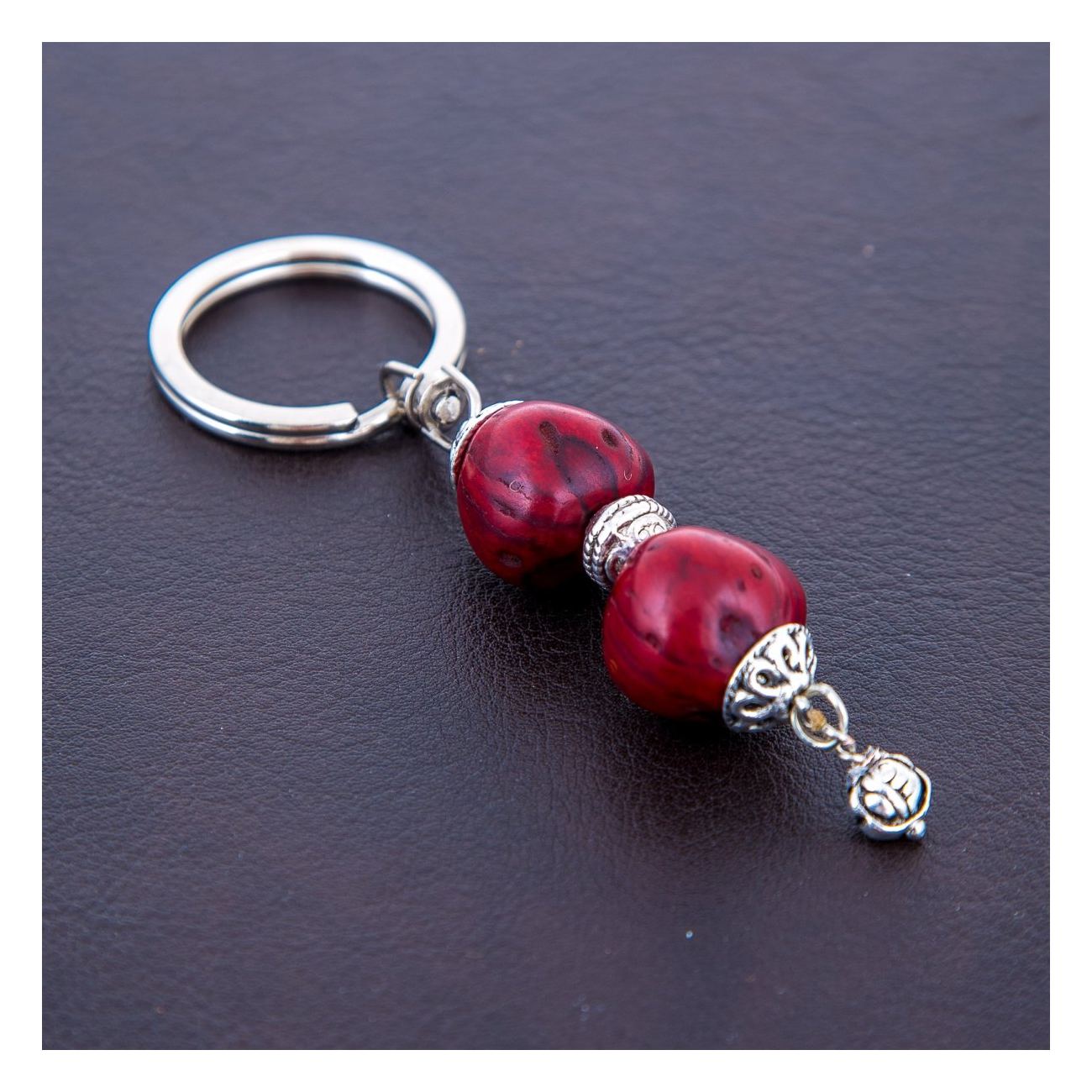 Worry Beads & Key Holder Ring Set of Bordeaux Nutmeg Seed Beads