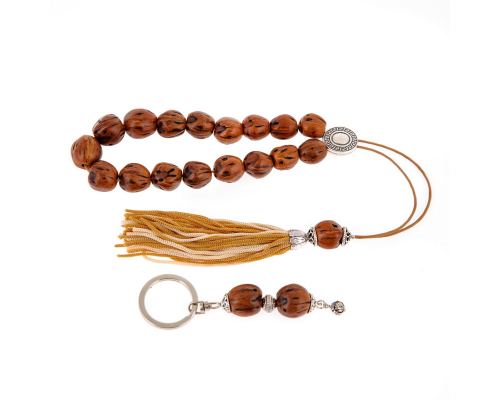 Worry Beads & Key Holder Ring Set of Brown Nutmeg Seed Beads