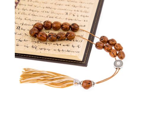 Worry Beads & Key Holder Ring Set of Brown Nutmeg Seed Beads