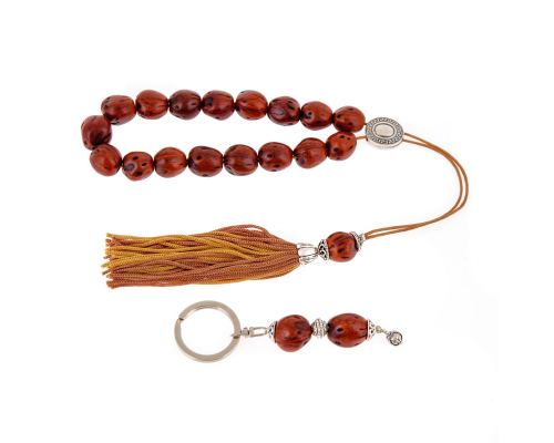 Worry Beads & Key Holder Ring Set of Tan Color Nutmeg Seed Beads 