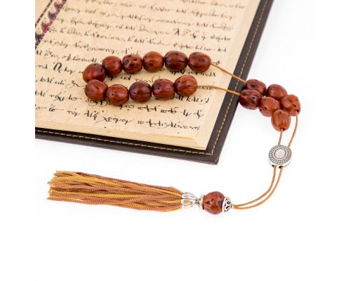 Worry Beads & Key Holder Ring Set of Tan Color Nutmeg Seed Beads 