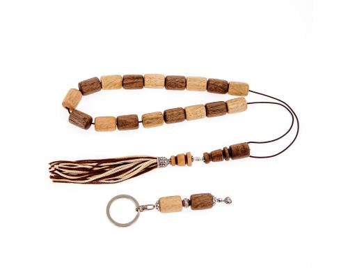 Worry Beads or "Komboloi" & Key Holder Set Handmade of Walnut Wood & Orange Wood Beads