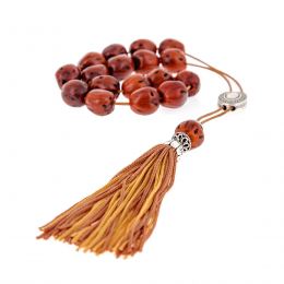 Greek Worry Beads or Komboloi - Handmade, Tan Nutmeg Seed Aromatic Beads with Alpaca Metal Parts on Pure Silk Cord & Rich Tassel