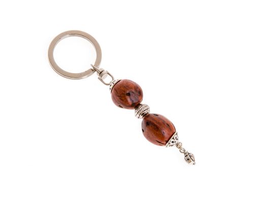 Key Holder Ring, Tan Nutmeg Seed & Alpaca Metal Parts