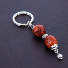 Key Holder Ring, Tan Nutmeg Seed & Alpaca Metal Parts