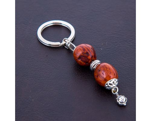 Key Holder Ring, Tan Nutmeg Seed & Alpaca Metal Parts