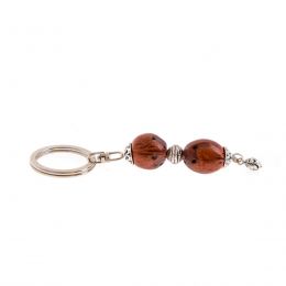 Key Holder Ring, Tan Nutmeg Seed & Alpaca Metal Parts