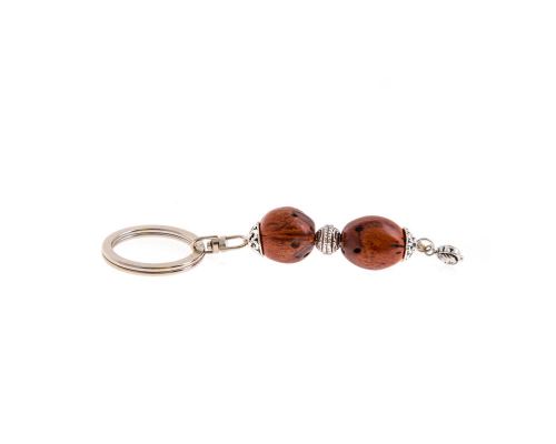 Key Holder Ring, Tan Nutmeg Seed & Alpaca Metal Parts