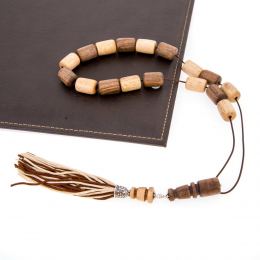 Greek Worry Beads or Komboloi - Handmade of Walnut & Orange Wood Beads with 925 Sterling Silver Metal Parts on Pure Silk Cord & Tassel