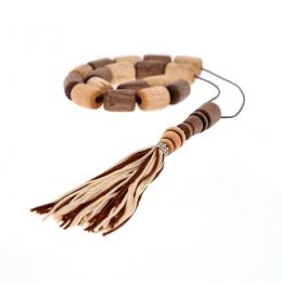 Greek Worry Beads or Komboloi - Handmade of Walnut & Orange Wood Beads with 925 Sterling Silver Metal Parts on Pure Silk Cord & Tassel