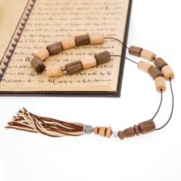 Greek Worry Beads or Komboloi - Handmade of Walnut & Orange Wood Beads with 925 Sterling Silver Metal Parts on Pure Silk Cord & Tassel