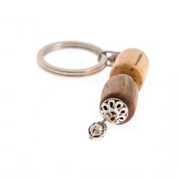 Key Holder Ring, Walnut & Orange Wood Beads & Alpaca Metal Parts